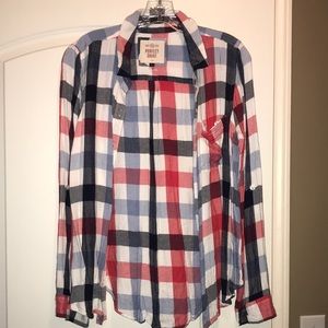 Plaid flannel red white blue XL women’s